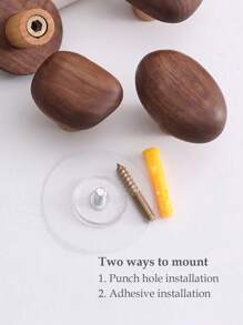 1/4pcs Set, Pebble Shape Wooden Hooks, Bathroom Clothes Hooks, Room Decoration Hooks, Wall Mounted Hooks - Multicolor - View 4