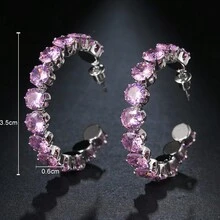 1 Par de Brincos de Botão Femininos Bonitos Pequenos e Redondos com Zircônia Rosa, Cor de Prata Antiquada, Jóias para Casamento, Noivado e Festa