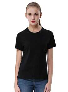 Basic Lightweight T-Shirt - Round Neck, Short Sleeve And Versatile Basic Style Solid Color Unisex T-Shirt - Black - View 3