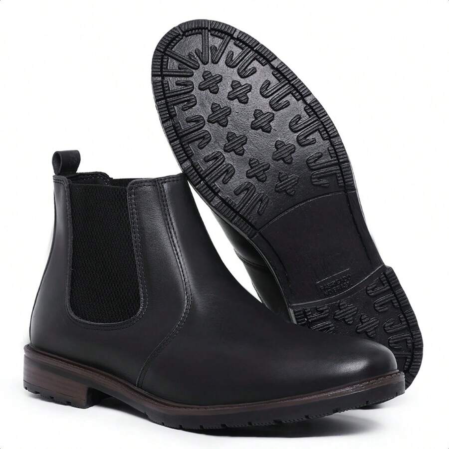 Men's Chelsea Boot Leather Short Shaft Boot Soft Rubber Sole Modern For Countryside Farm Sair 535 Schiareli - 黑色 - 查看 1