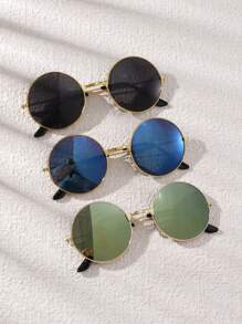 3 piezas Gafas de moda vintage con marco redondo de metal para niños