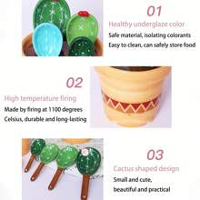 Set de 1 juego de cucharas medidoras de cerámica con diseño de cactus lindo, para cocina y hornear en el hogar