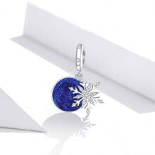 WOSTU 1 Stück 925 Sterlingsilber glänzender Winter Schneeflocken Charm Perlen Anhänger, geeignet für DIY Armband Halskette Schmuckherstellung, Geschenkidee für Mädchen & Frauen in der Ferienzeit