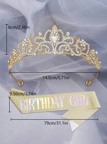 2szt Bling Rhinestone Crystal Silvery Crown Tiara Urodziny Księżniczka Sash I Korona Dla Kobiet Urodziny Księżniczka Party Dekoracje Akcesoria, Boże Narodzenie