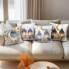 4 Stücke Ramadan Dekorative Kissenbezüge mit Blumen- und Laternen-Motiv