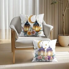 4 Stücke Ramadan Dekorative Kissenbezüge mit Blumen- und Laternen-Motiv