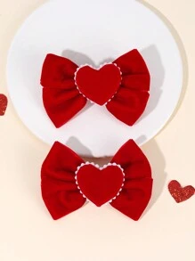 2 件装心形图案发饰 女士女孩红色天鹅绒蝴蝶结鳄鱼夹 可爱秋冬发夹 日常女孩辫子蝴蝶结发夹 女士发饰 - 純色 - 查看 2