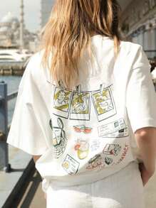Women's Casual Daily Round Neck Shirt With Letter And Travel Print, Short Sleeve For Spring/Summer - 魏斯 - 查看 3