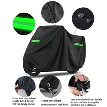 Motorcycle Cover With Reflective Stripes, Full Protection 190T Taffeta Dirt Bike Cover, Green - Black [green Reflective Strip] - View 6
