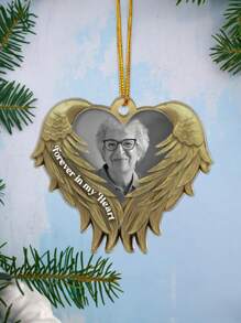 1 pièce de décoration commémorative de Noël personnalisée, un cadeau photo personnalisé de papa et maman, une décoration commémorative en acrylique, gravée dans le cœur, cadeau personnalisé pour la maison, ailes d'ange