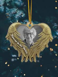 1 pièce de décoration commémorative de Noël personnalisée, un cadeau photo personnalisé de papa et maman, une décoration commémorative en acrylique, gravée dans le cœur, cadeau personnalisé pour la maison, ailes d'ange