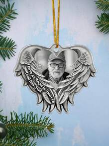 1 pièce de décoration commémorative de Noël personnalisée, un cadeau photo personnalisé de papa et maman, une décoration commémorative en acrylique, gravée dans le cœur, cadeau personnalisé pour la maison, ailes d'ange