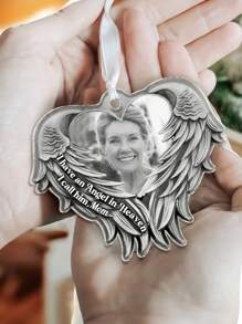 1 pièce de décoration commémorative de Noël personnalisée, un cadeau photo personnalisé de papa et maman, une décoration commémorative en acrylique, gravée dans le cœur, cadeau personnalisé pour la maison, ailes d'ange