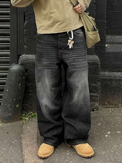 Cat Whiskers Vintage Street-Style Straight Wide Leg Jeans