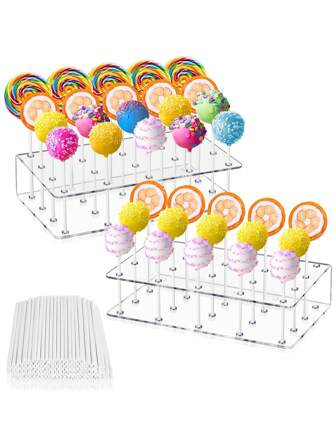 100/101 stuks 15/20 Gat Acryl Transparante Lolly Display Stand Met Taart Lolly Stok, Cake Pop Stands Set Voor Snoep Decoratie Verjaardag Bruiloft Feestbenodigdheden Bruiloft Decoraties
