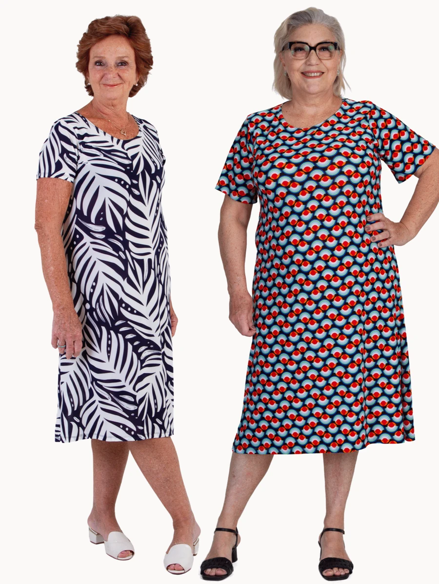 Kit 2 Ladies Cold Mesh Dress Loose Longuete Short Sleeve Curve Evangelical Fashion Midi Liganete Plus - Bộ 2 mẫu in đa dạng - Xem 1