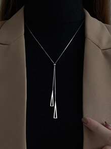 FOREVER QUEEN S925 Sterling Silver Long Adjustable Pull-Out Long Necklace Women's Gifts To Girlfriend Fashion Personalized Simple Wedding Decoration Chai Necklace Mother Day Gift - Silver - View 9