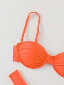 全新欧美风格纯色比基尼度假夏季泳装 - 橘色 - 查看 5