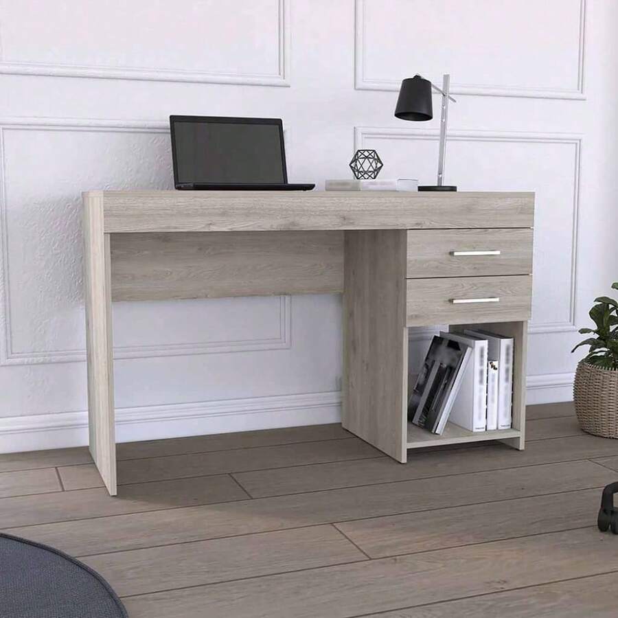 Ibare Two Drawer Computer Desk, One Lower Shelf -Light Gray,Klgeivb,Christmas