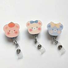 1 件/2 件/3 件可爱熊形伸缩徽章卷轴，适用于护士和医生 - 耐用 ABS 身份证夹，带 360° 旋转鳄鱼夹，包括姓名标签夹、学校用品、返校 - 彩色 - 查看 5