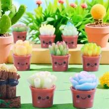 8 Stück Mini lachende Gesicht Sukkulenten Figuren, Polyresin realistische 3D Moos Dekor, geeignet für Heimdekoration Miniaturlandschaft, Schreibtischzubehör, Armaturenbrett, Outdoor-Feengarten DIY Handwerkskunst