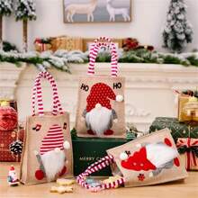 1pc Christmas Gift Bag With Cartoon Gnome Design, Linen Tote Bag For Party Favors, Candies And Holiday Decorations - Reusable Holiday Shopping Tote Bag For Christmas Gifts