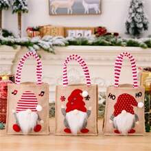 1pc Christmas Gift Bag With Cartoon Gnome Design, Linen Tote Bag For Party Favors, Candies And Holiday Decorations - Reusable Holiday Shopping Tote Bag For Christmas Gifts
