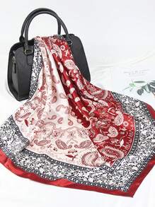 1 bucată eșarfă roșie cu imprimeu Paisley pentru femei, batic casual de 90 cm, stil vintage