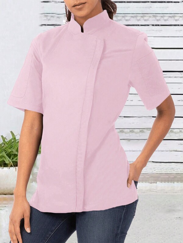Women's Solid Color Stand Collar Chef Jacket