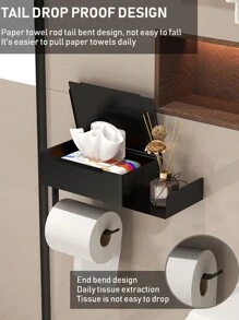 1 pieza Portarrollos de papel higiénico con estante, estantería para almacenamiento de toallitas húmedas de baño, estantería montada en la pared para almacenamiento de rollos de papel, portarrollos de baño, accesorios de baño