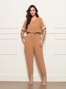 Trouser And Blouse Set With Button Detail On The Sleeves - Marrón - Ver 3