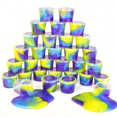 8-28pcs Mini Slime Party Kit - Pre-Made Yellow,Blue And Purple Slimes,Loose Slimes For Slime Party,Stretchy And Non-Sticky Galaxy Slime Packs,Holographic Scratch,Maglev Cube,Bedding Set