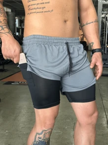 Bermuda Short 2 In 1 Brassk Dry Active Men's Gym Training Running With Elastane - 灰色 - 查看 2