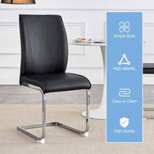 Luxury Simple Arch Chair - Set Of 2 Black PU Material High Resilience Dining Chair With Arched Metal Silver Leg.