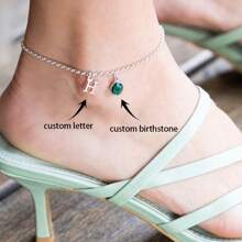 Birthstone Anklet, Custom Initial Ankle Bracelet For Women, Rose Gold Personalized Custom Foot Jewelry, Sterling Silver Tiny Initial Anklet