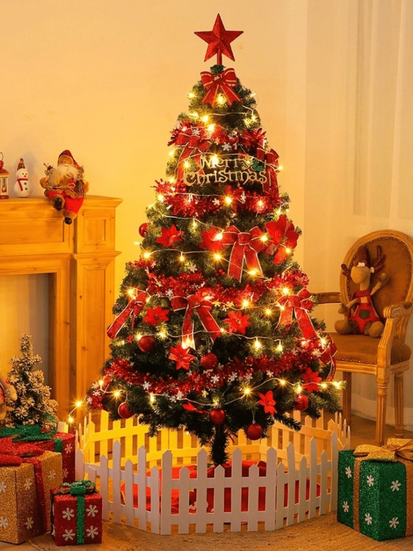 DECORATED Christmas Tree Kit 120cm 120 Branches + 70 Ornaments LED