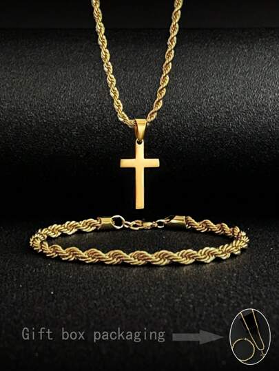 2 piezas Collar y pulsera combinados de acero inoxidable con retro y diseño neutro, regalo para el Día del Padre, Navidad, Año Nuevo, Día de San Valentín