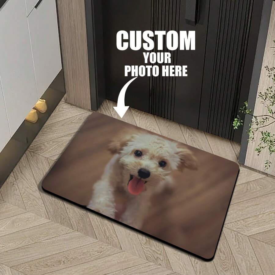 Hospitalidade sob Medida, Capacho Personalizado com Foto e Texto - Tapete de Boas-Vindas com Nome da Família Personalizado, Decoração Doméstica de Poliéster Lavável à Mão - 40*60cm - Visão 1