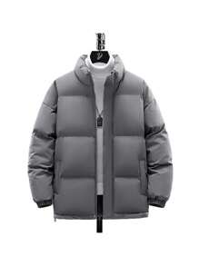 Men's Plus Size New Winter Stand Collar Brand Cotton Jacket For Couples, Hong Kong Style Fashionable Warm Cotton Jacket In Multiple Sizes - màu đen - Xem 8