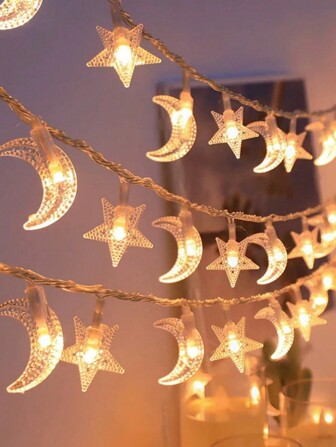 1pc 10/20/30 LED 2/3/4.5M Star & Moon String Lights For Bedroom Decor, Birthday, Wedding, Party, Holiday Decoration, Gift, Battery Powered Fairy Lights