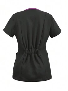 U4U Uniforms Women's Filipina V-Neck Crossover With Elastic Back - Hitam dan Bugambilia - View 2