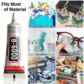 B6000 Rhinestones Glue For Crafts, 25/50/110ML Clear B-6000 Super Jewelry Glue Transparent Industrial Adhesive For Fabric Phone Repair Jewelery Making Crystal Gem Tac Nail Art Stone Wood Glass