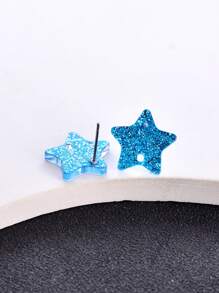20pcs Geometric Star Shaped Transparent Shiny Sequins Multicolor Acrylic Earring Studs, DIY Jewelry Making Earring Components Accessories