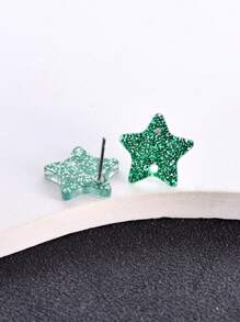 20pcs Geometric Star Shaped Transparent Shiny Sequins Multicolor Acrylic Earring Studs, DIY Jewelry Making Earring Components Accessories