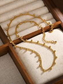 Choker Necklace And Bracelet Kit With Ball Grumet Cord 18k Gold Plated And 925 Silver Durability Up To 3 Months - Vàng - Xem 4