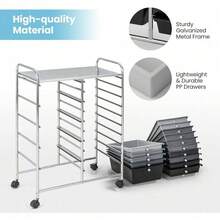 Giantex 15 Drawer Rolling Storage Cart Tools Scrapbook Paper Office School Organizer, Multicolor - Gray & Black - View 7
