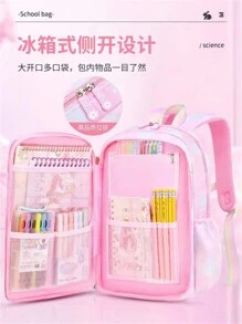 New Korean Version Girls School Backpack Spine Protector For Girls Ultralight Refrigerator Style Mini Backpack With Door Opening New Model 2024 - Hồng - Xem 3