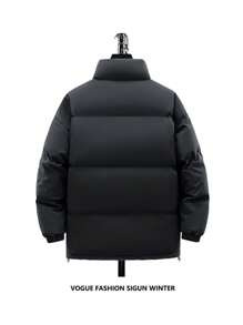 Men's Plus Size New Winter Stand Collar Brand Cotton Jacket For Couples, Hong Kong Style Fashionable Warm Cotton Jacket In Multiple Sizes - màu đen - Xem 3