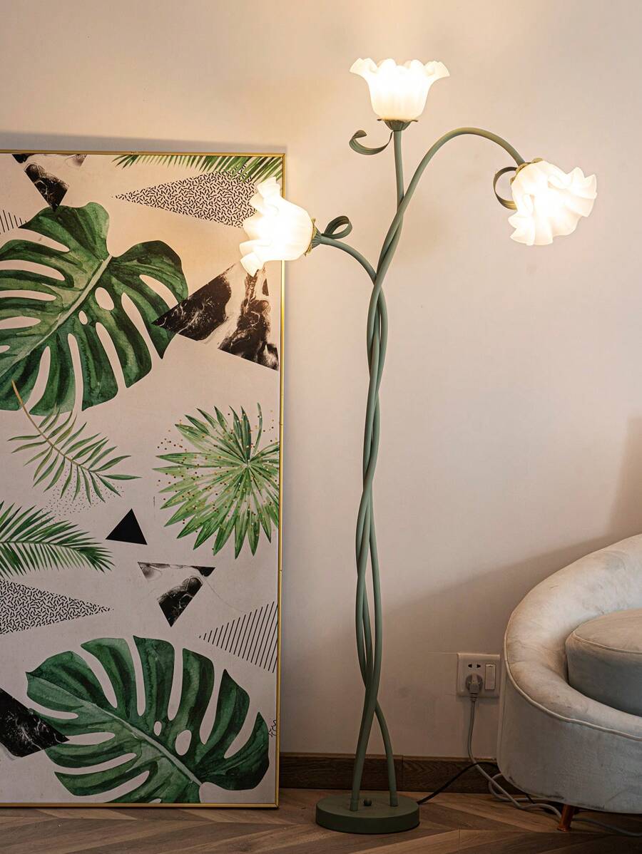 (Feed Bulbs*3 )American Retro Garden Flower Floor Lamp, Net Red Creative LED Lights Floor Lamp, Style Atmosphere, Sweet, Elegant, Suitable For Bedroom, Living Room, Office, Studio Floor Lamp - 查看 1