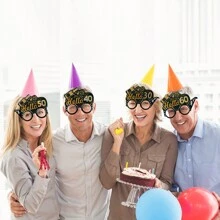 6pcs/Set Gold & Black Birthday Party Glasses For 18th/20th/21st/30th/40th/50th/60th/70th Birthday Photo Props, Suitable For Birthday Parties, Anniversary Celebrations, And Gatherings